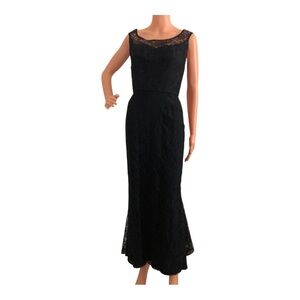 Vintage 1950’s Black Lace Cocktail Wiggle Maxi Dress Small